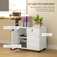 Schedario per Ufficio con 3 Cassetti e Armadietto con 3 Ripiani Regolabili, in Legno, 60x40x56 cm, Bianco