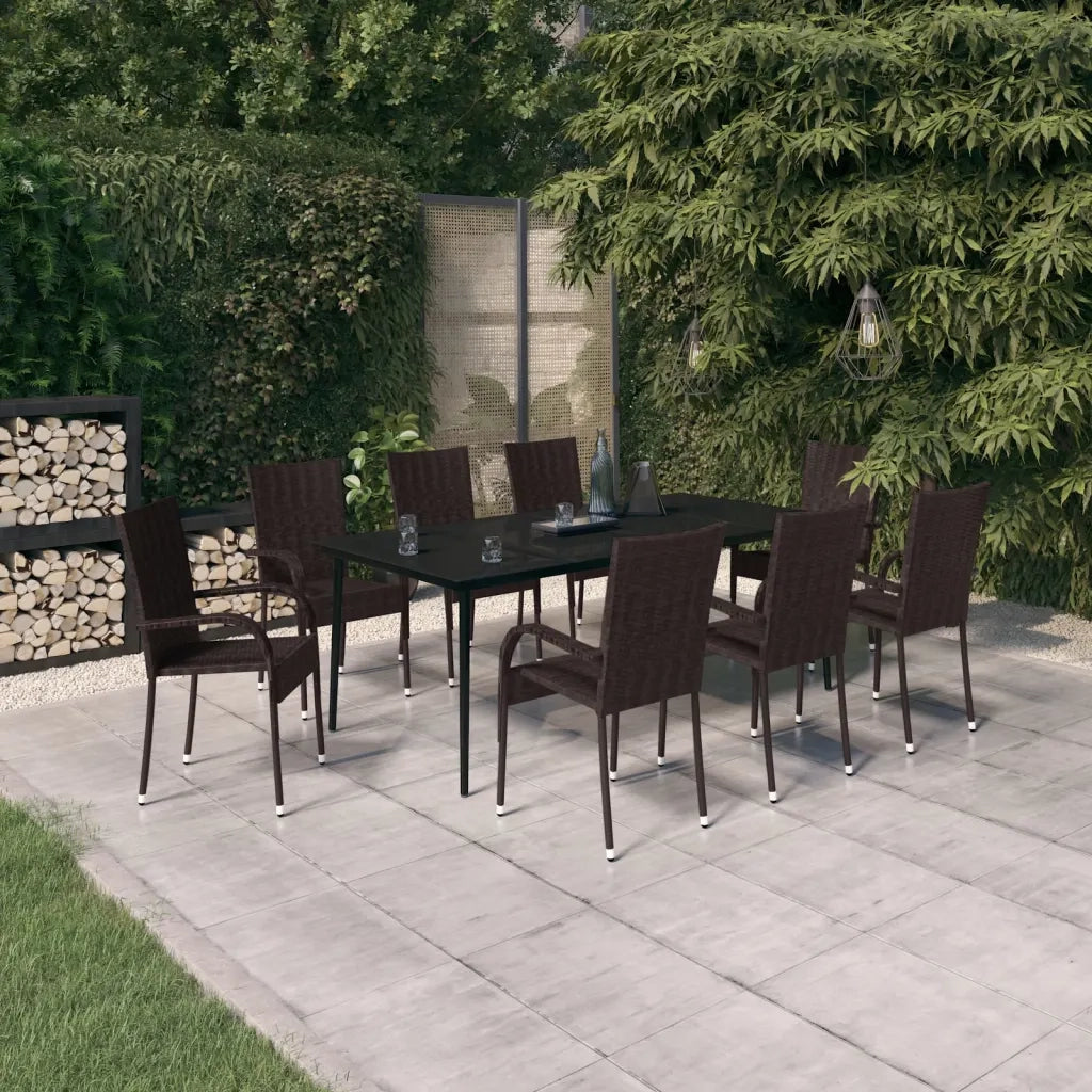 Set da Pranzo per Giardino 9 pz con Cuscini Marrone e Nero 3099406