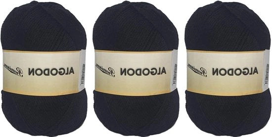 Filato di Cotone 100% Premium per Artigianato e Maglia a Mano - Nero, Pacchetto da 3 - 100g, 220m
