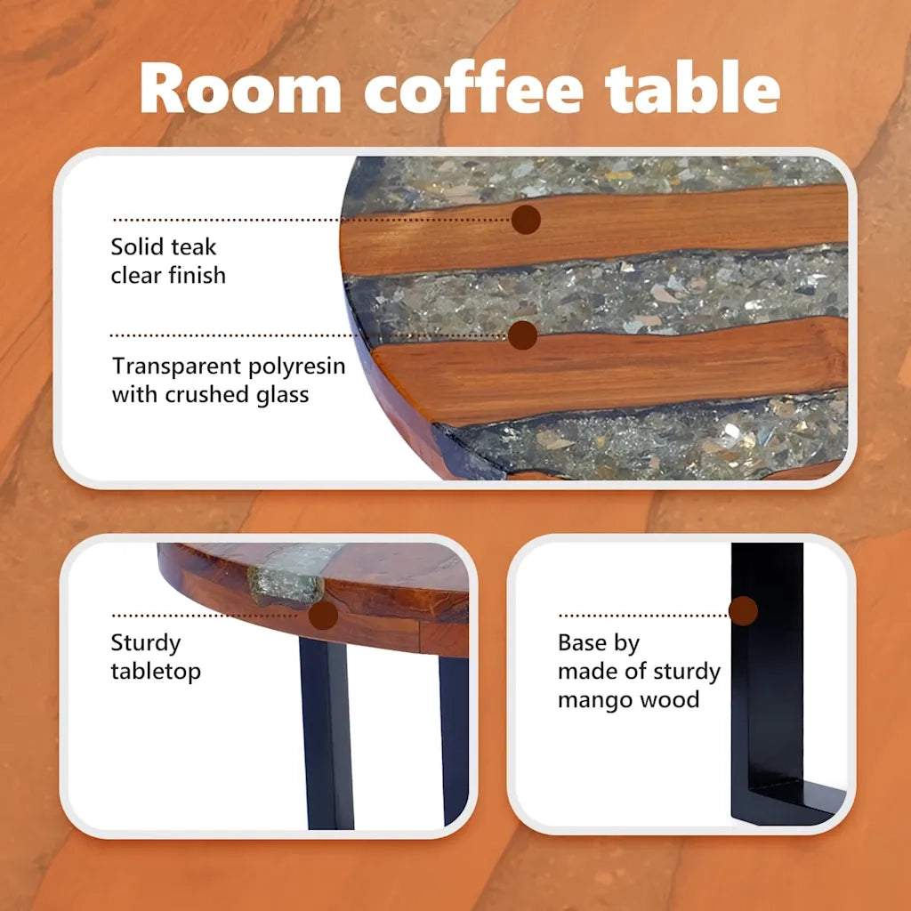 Tavolino da CaffÃ¨ in Legno di Teak Solido e Resina 60 cm