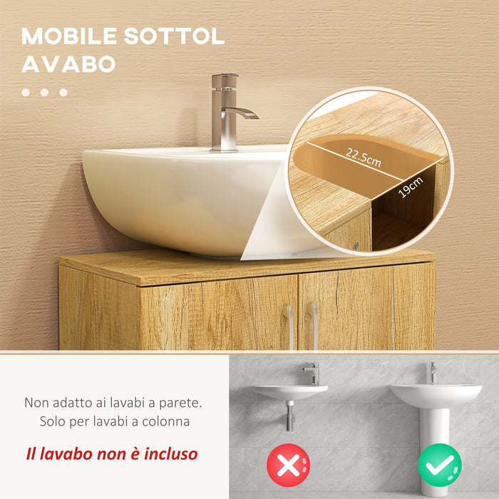Mobile Sottolavello da Bagno Sospeso 2 Ante e 2 Ripiani 60x30x60 cm Colore Naturale