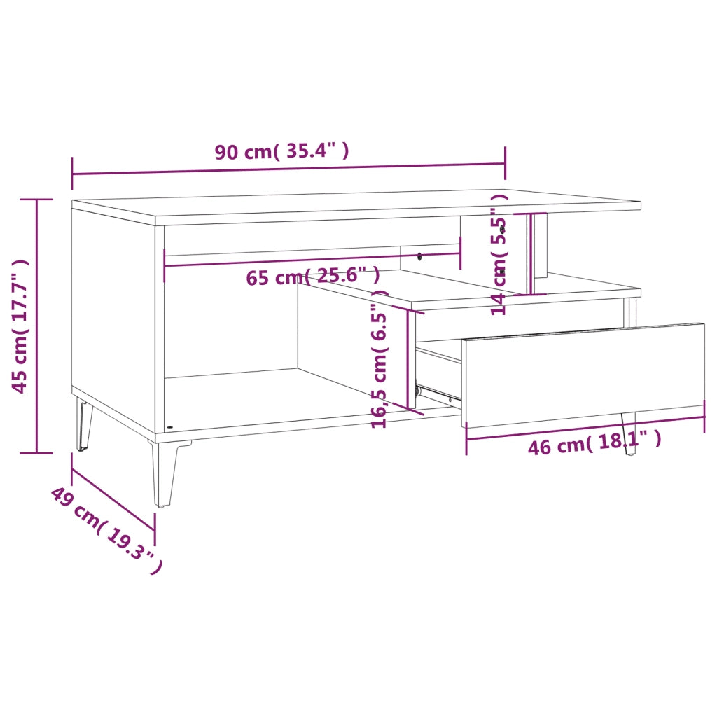 Tavolino da Salotto Rovere Fumo 90x49x45 cm Legno Multistrato cod mxl 26675