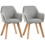 Set 2 Sedie per Sala da Pranzo Imbottite in Velluto con Braccioli e Gambe in Legno, Grigio