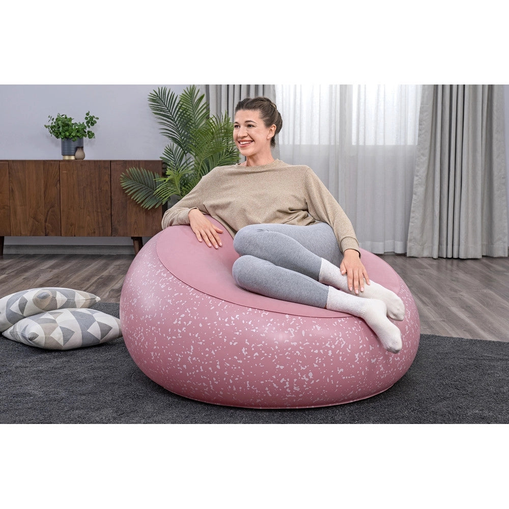 Trade Shop - Poltrona Pouf Gonfiabile 112x112x66cm Superficie Vellutata Design Macchiettato Casa Giardino - Rosa