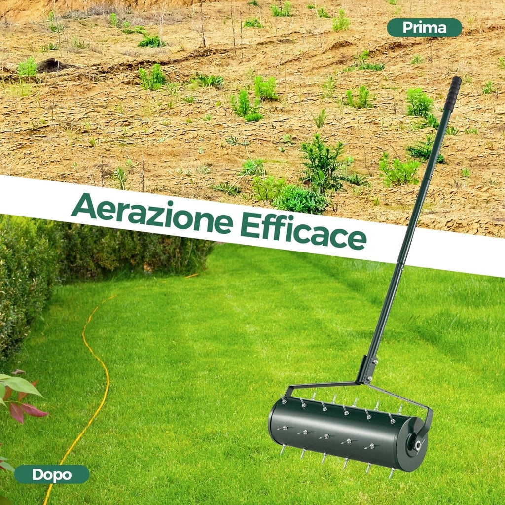 Arieggiatore Giardino 44/53 CM, Arieggiatore da Prato con Manico Rimovibile e Punte per Allentamento del Terreno, Arieggiatore Manuale per Prato, Giardino e Cortile (53 x 130 cm Verde)