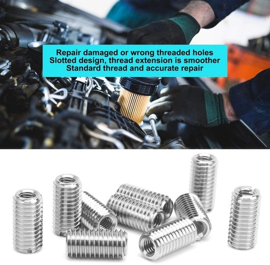 Riparazione Mozzo 10 pezzi - Acciaio Inox 303 - Filo interno M6 x 1,0 - Filo esterno M10 x 1,5 - Lunghezza 20 mm - Riparazione con filo a taglio - Estensione di filo