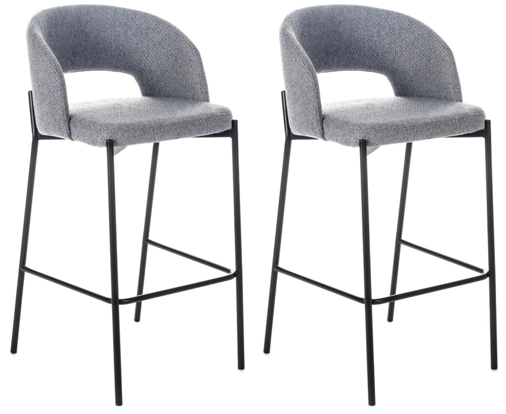 Set 2 Sgabelli 50x52xH89 cm in Tessuto Greta Grigio Chiaro e Nero