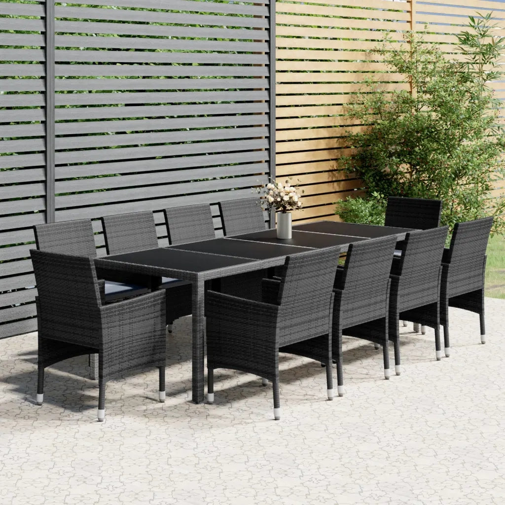 Set da Pranzo per Giardino 11 pz in Polyrattan Grigio cod mxl 41766