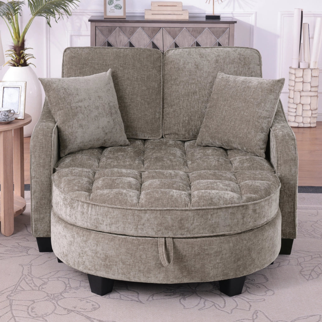 Divano letto convertibile 2-in-1 con pouf contenitore; tessuto traspirante; eucalipto; marrone; 132 Ã— 129 Ã— 93 cm