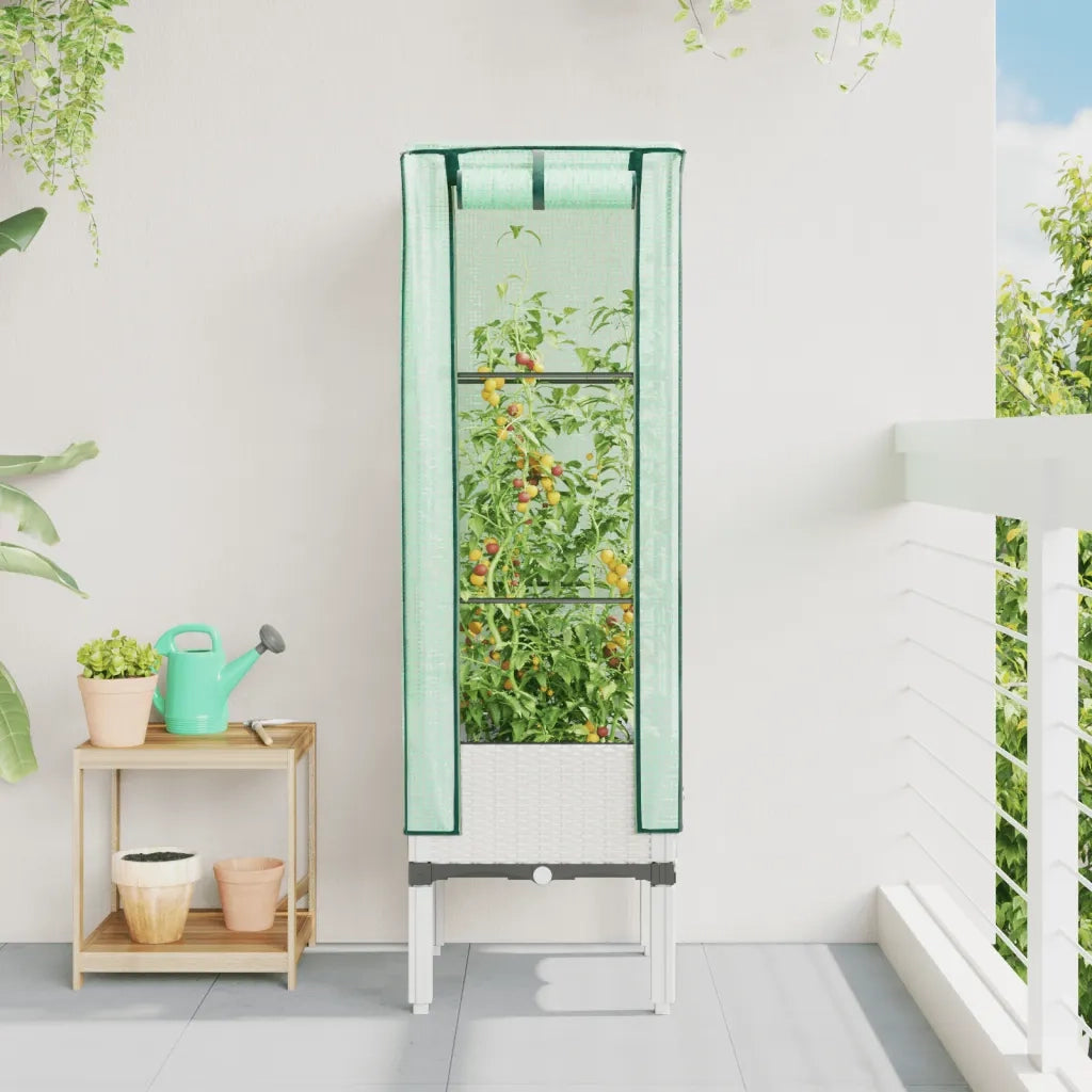 Fioriere | Cassetta per fiori | Letto Rialzato con Copertura Serra Effetto Rattan 40x40x140 cm