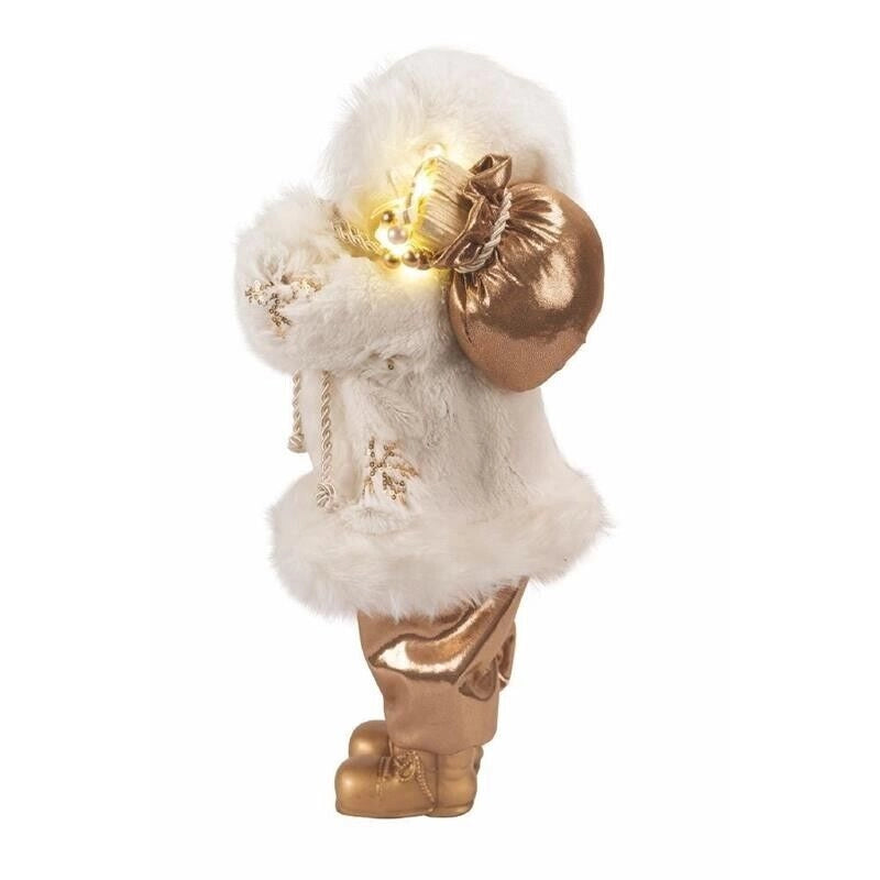 BABBO NATALE A PUPAZZO COLORE ORO BIANCO CON SACCO E 9 LED H 46 CM