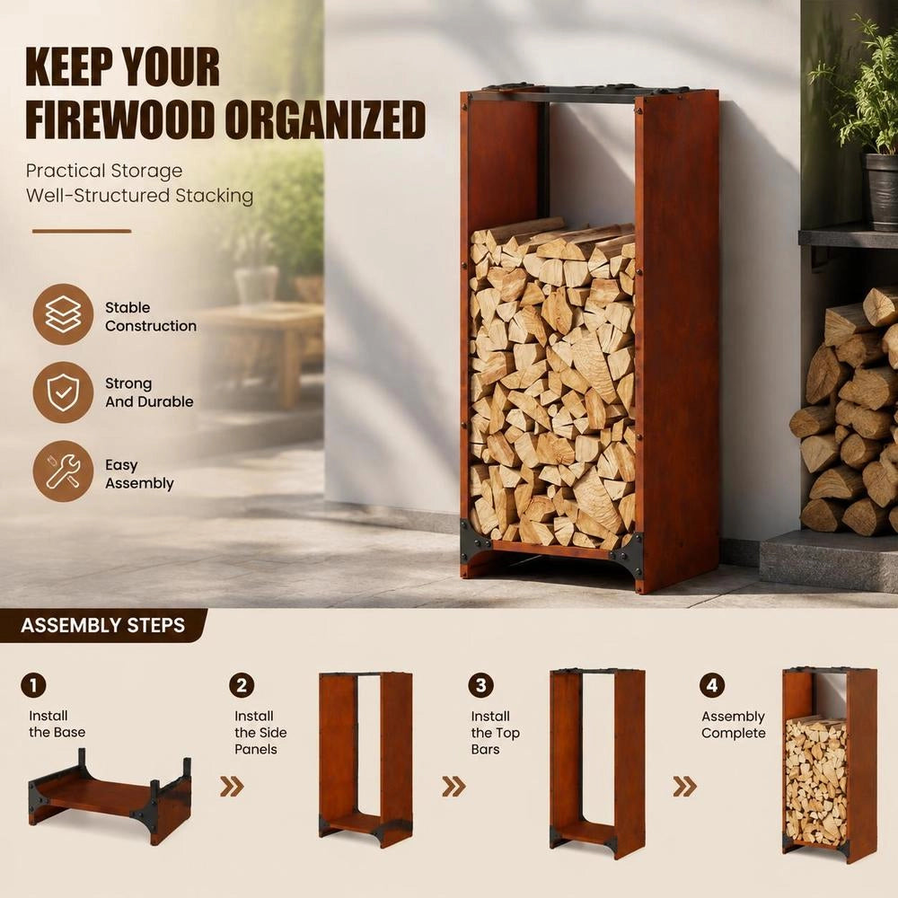 Porta legna 40x30x80 cm in acciaio resistente alle intemperie – robusto e resistente, ideale per esterni, giardino e camino, pratico e durevole