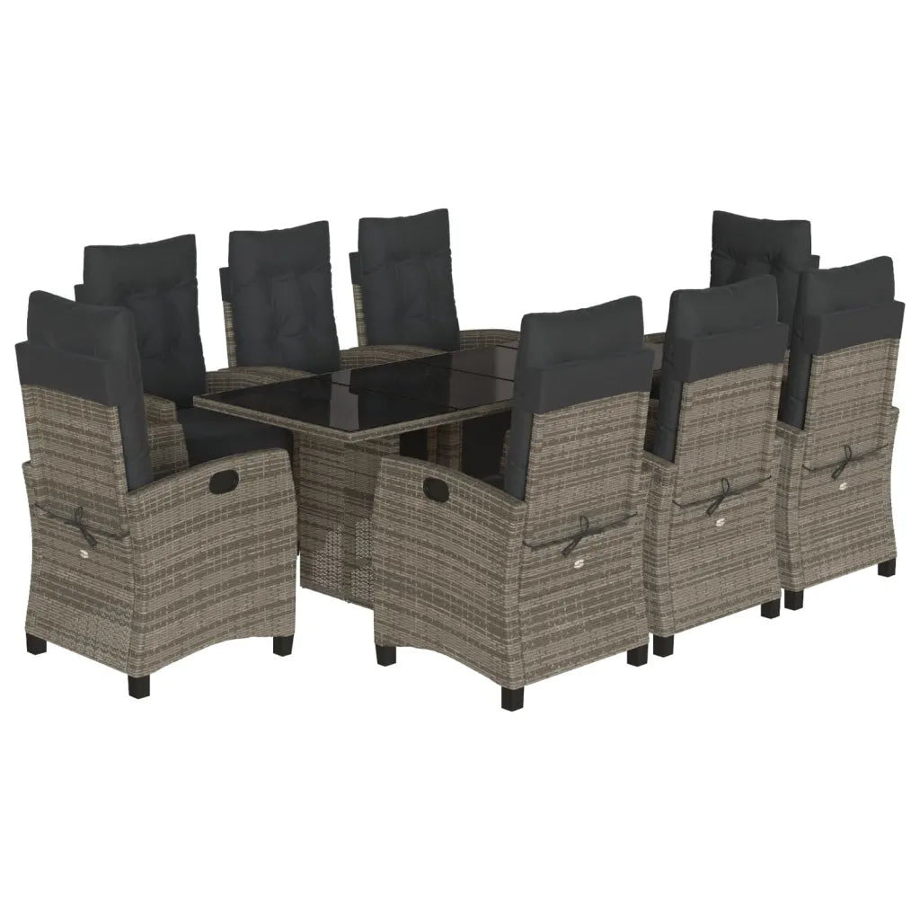 Set da Pranzo da Giardino 9 pz con Cuscini in Polyrattan Grigio 3212925
