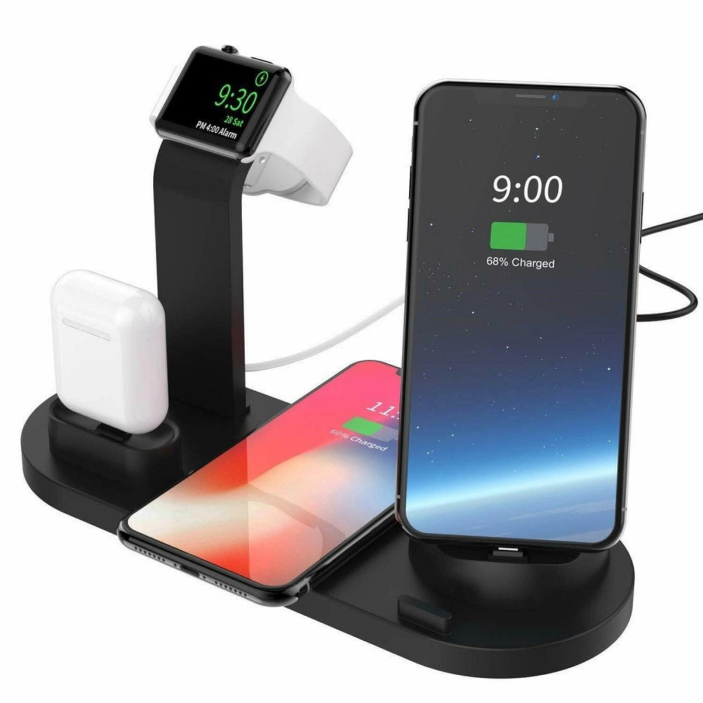 Trade Shop - Stazione Ricarica Wireless 4 In 1 Qi Air Pods Iphone Compatibile Micro Usb Type C -