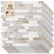 Set 10 Pannelli Adesivi Piastrelle da Parete 30,5 cm Decoro Mosaico Mattoncini in PVC Beige