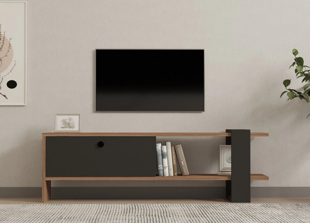 Mobile TV in legno "Ova" - 120 x 25 x 36 cm - Rovere antracite