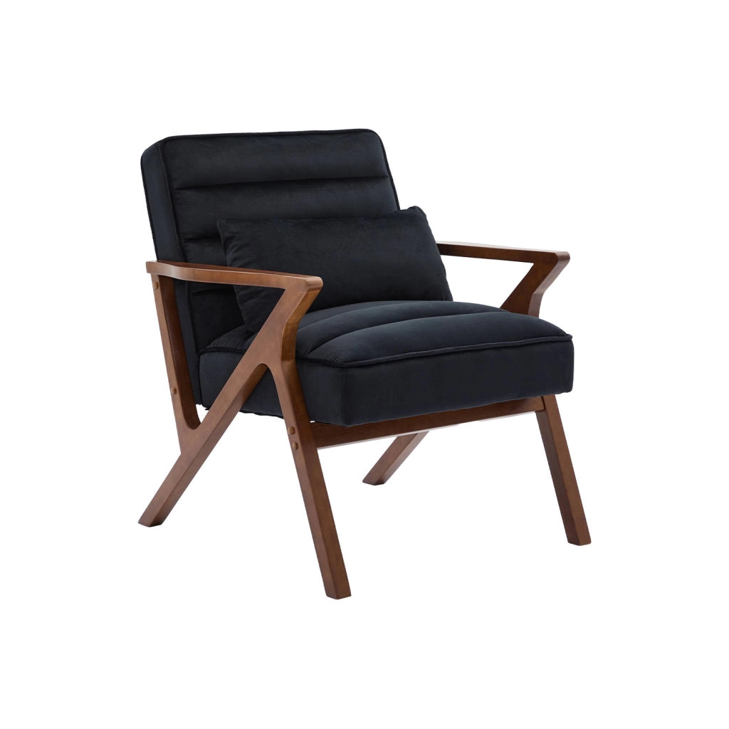Poltrona scandinava in legno di hevea e velluto, nero