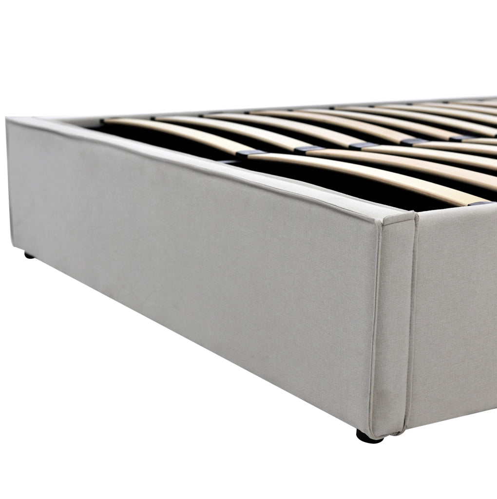 Letto singolo imbottito 90x200 cm con contenitore e rete sollevabile; grigio chiaro