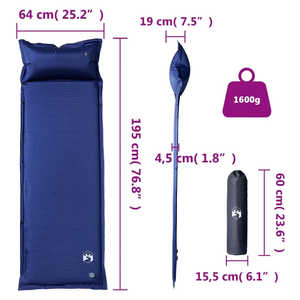 Materasso Campeggio Autogonfiabile Cuscini 1 Persona Blu Marino CFW6761566
