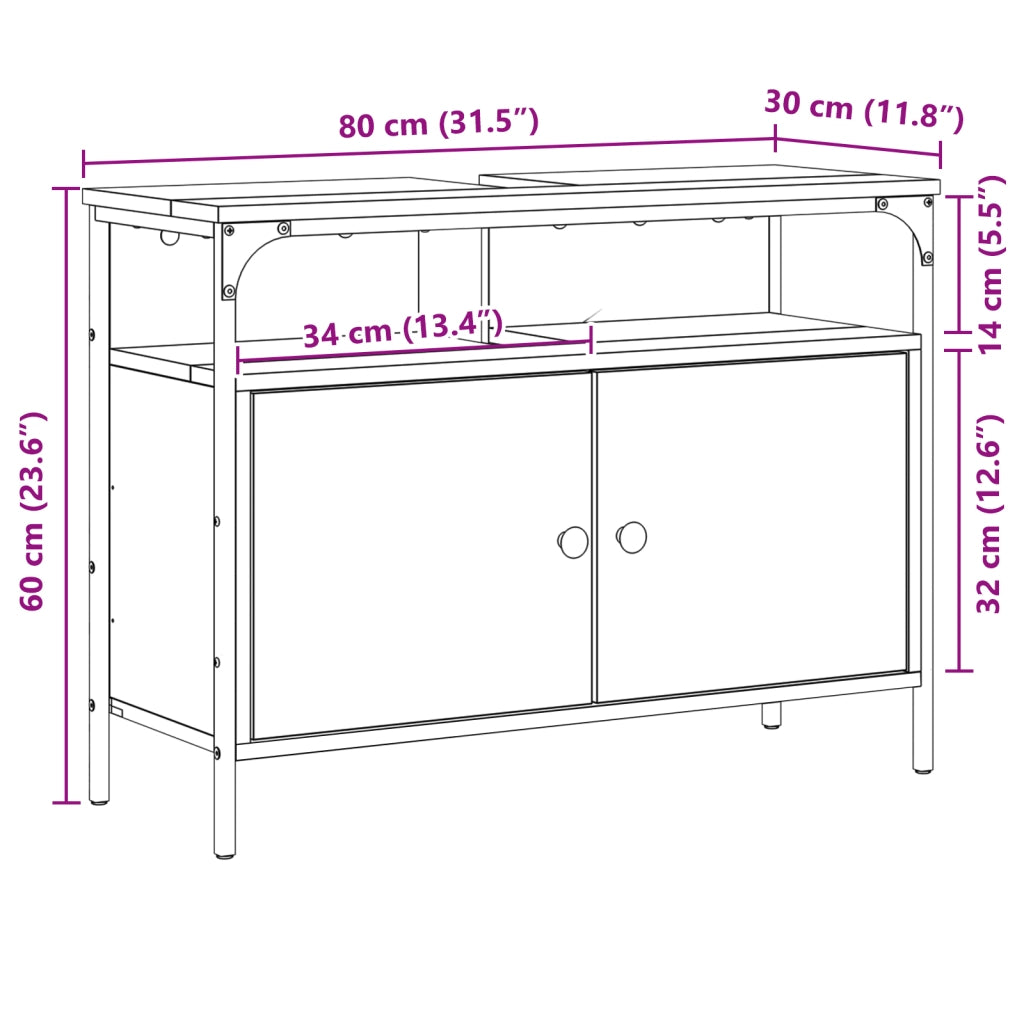 Mobile bagno  in rovere Sonoma 80x30x60 cm in legno ingegnerizzato