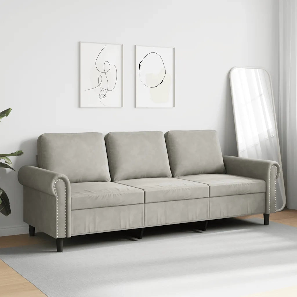 Divano a 3 Posti Grigio Chiaro 180 cm in Velluto 359539