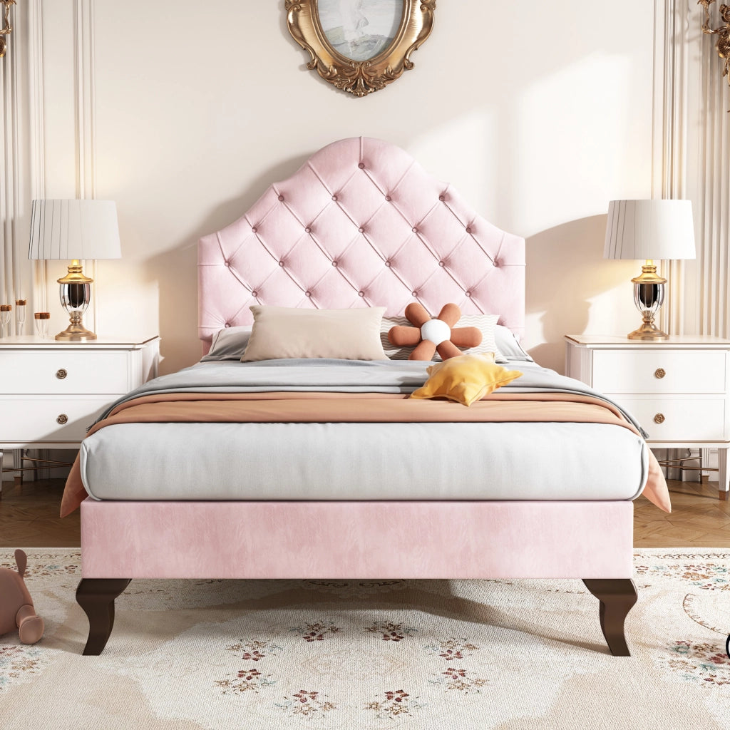 Letto imbottito 90x200 cm; testiera regolabile; velluto rosa