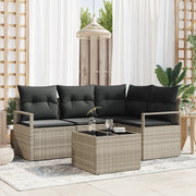 Set divano da giardino  5 pezzi con cuscini Grigio Rattan Sintetico