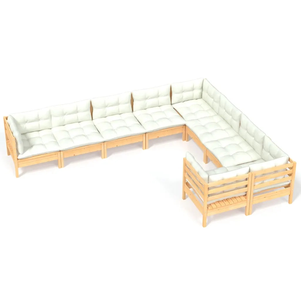 Set Salotto da Giardino 9 pz con Cuscini Crema in Legno di Pino 3096983