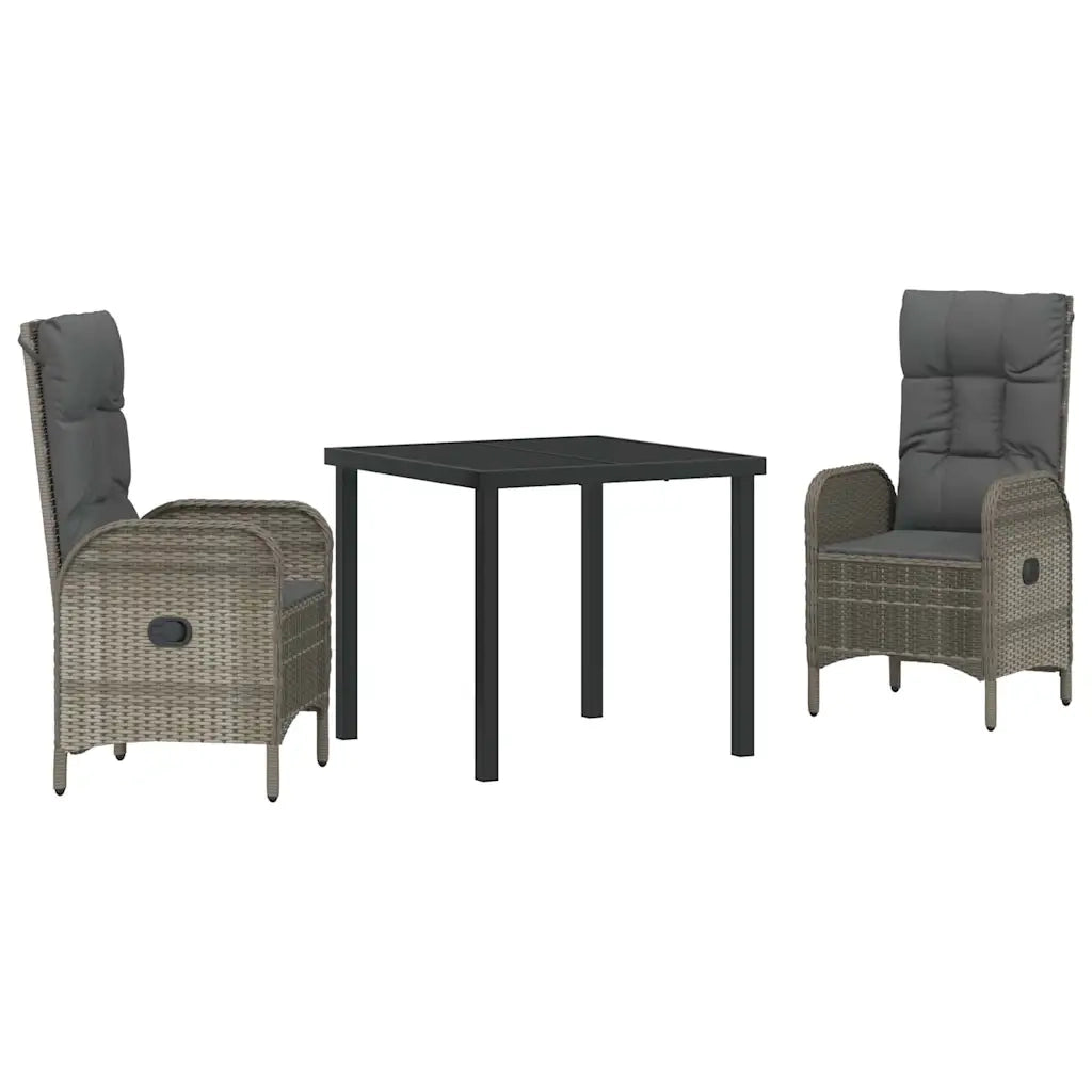 Set da Pranzo per Giardino con cuscino 3 pcs Grigio polyrattan 3380127
