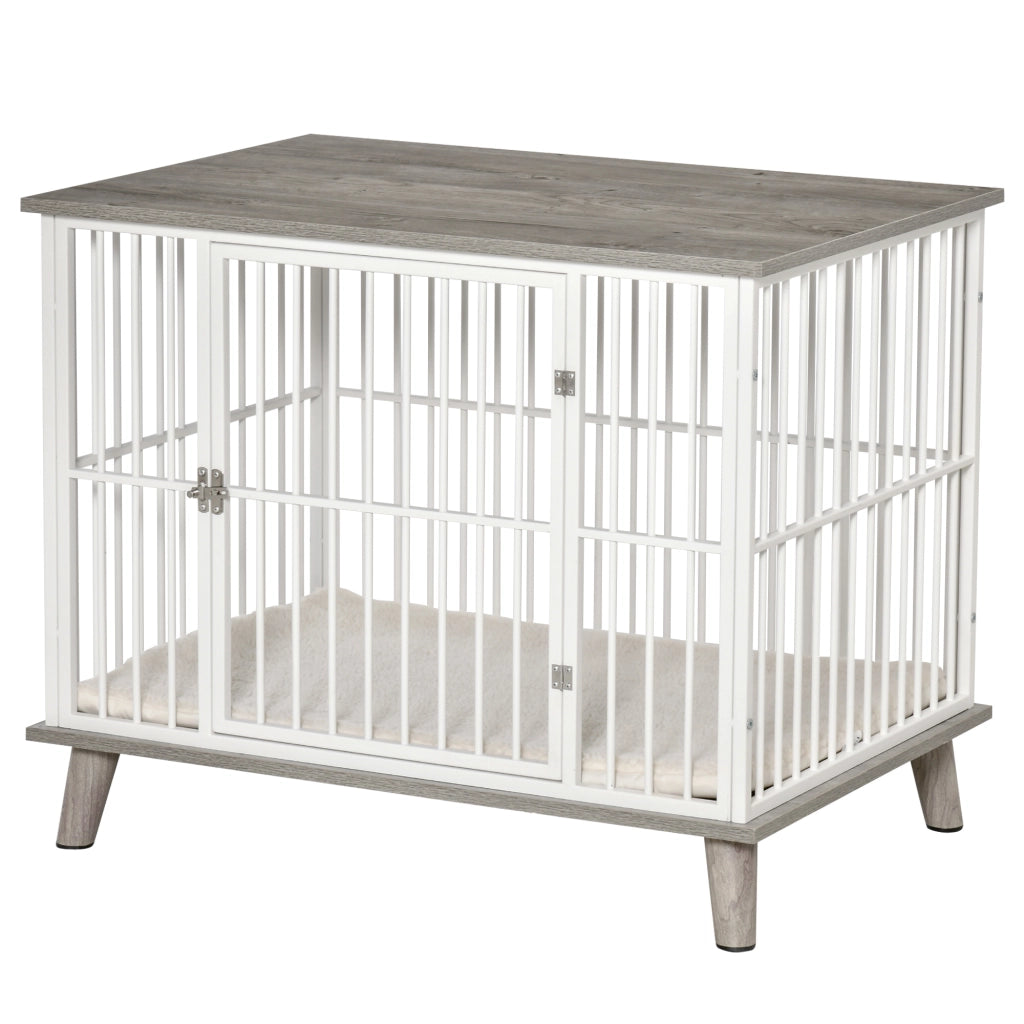 Cuccia per Cani Trasportabile ¨C zephmum ¨C Legno Acciaio Bianco Grigio 86x60x70