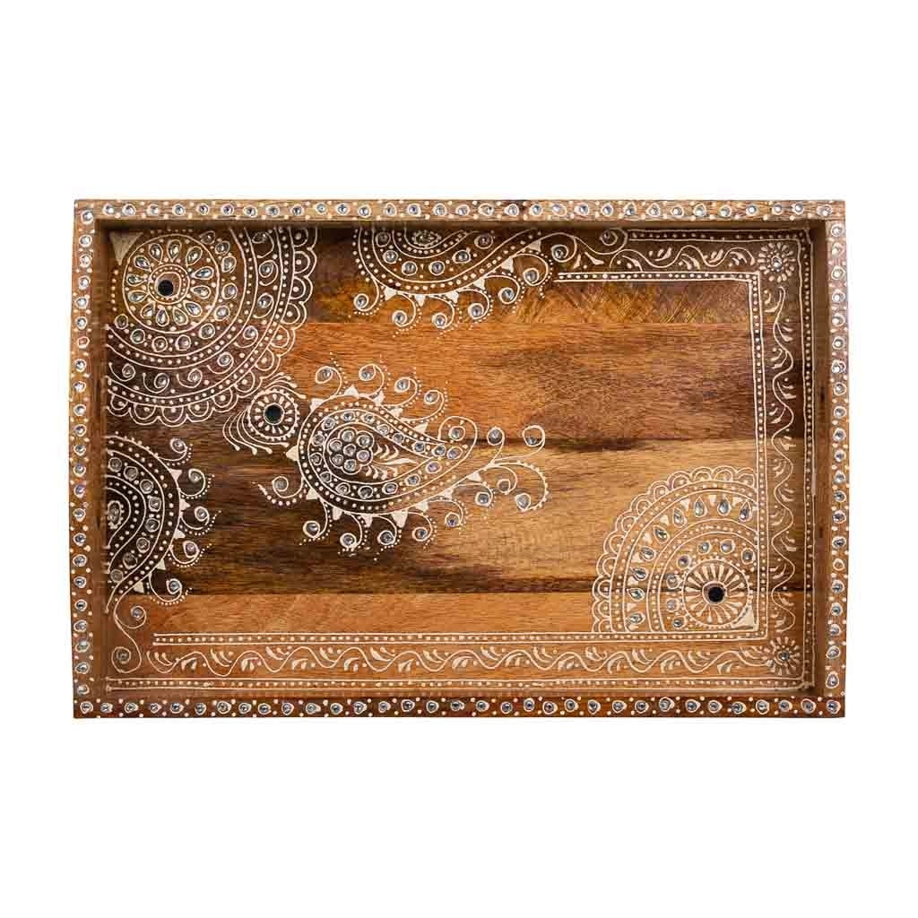 Vassoio in legno dipinto a mano bianco 43x29x6 h