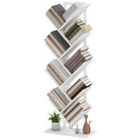 Libreria a Forma di Albero con 9 Ripiani e Sistema Anti-Ribaltamento per Soggiorno Camera da Letto 50x24x136 cm Bianco