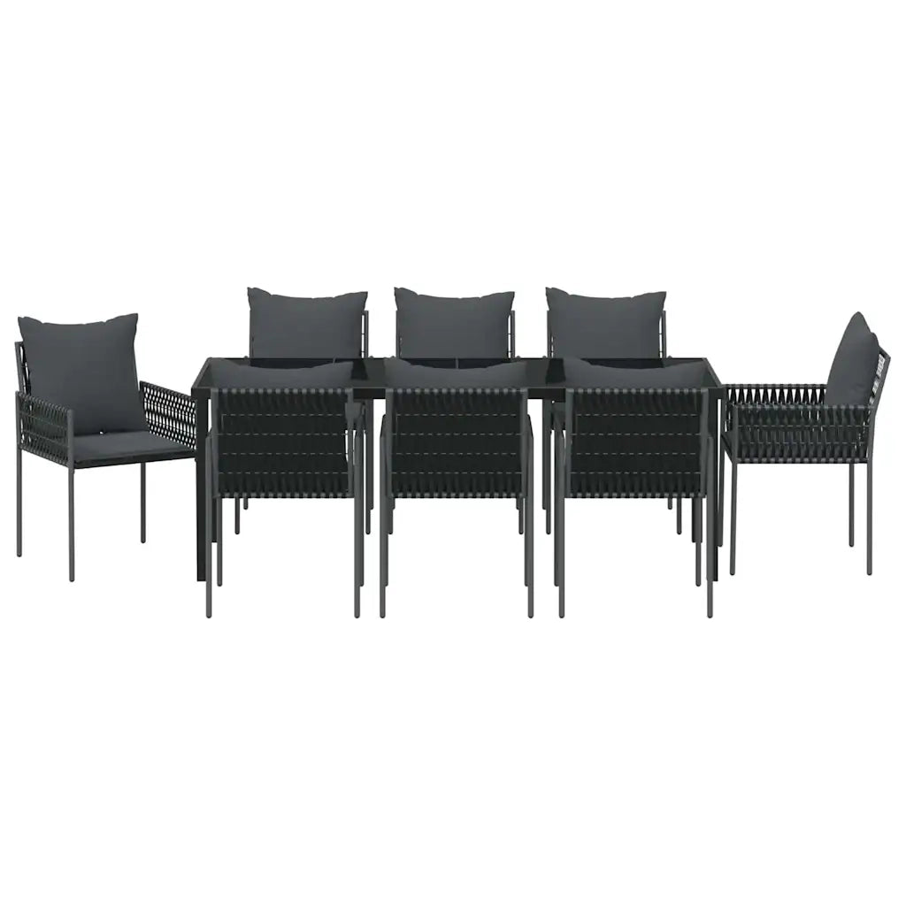 Set da Pranzo per Giardino 9 pcs Nero e Grigio Rattan in PE 3379106