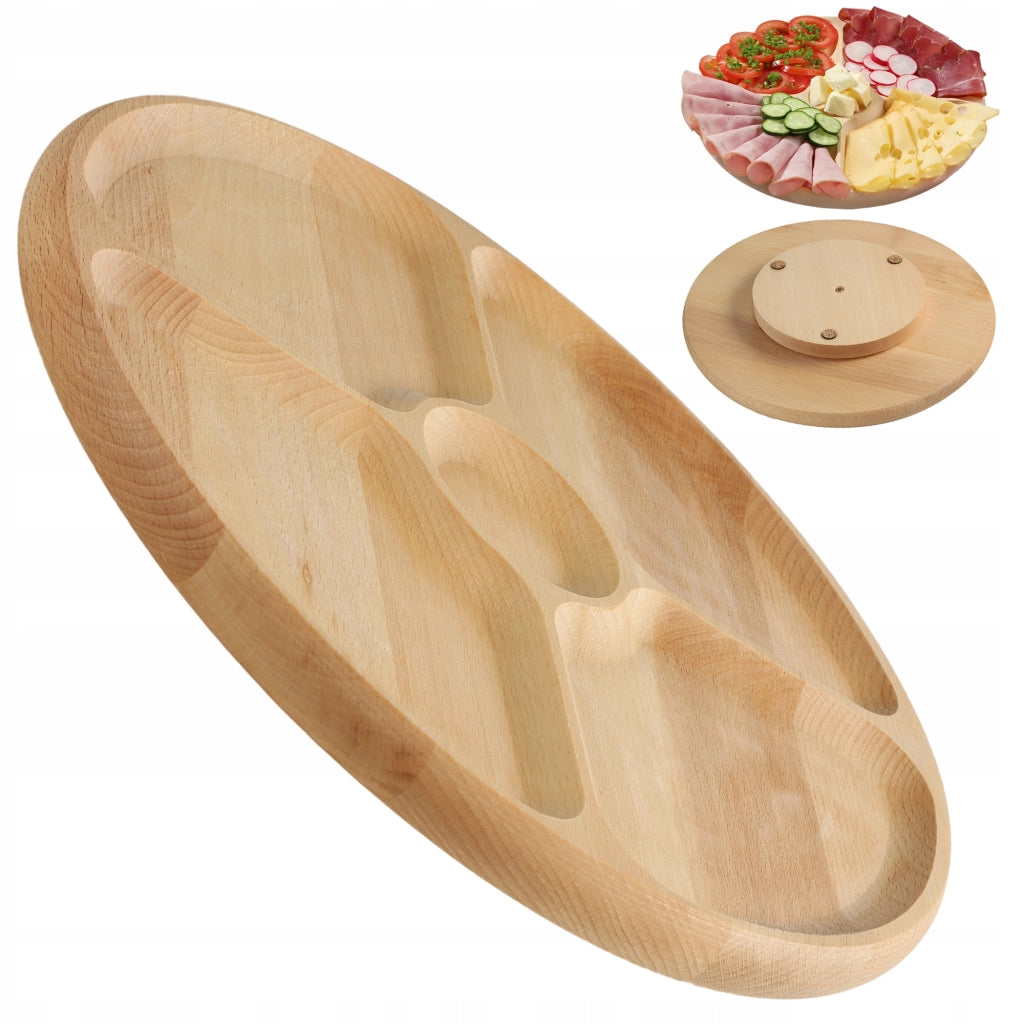 Vassoio girevole KADAX per servire snack, antipasti e formaggi, con 4 scomparti.