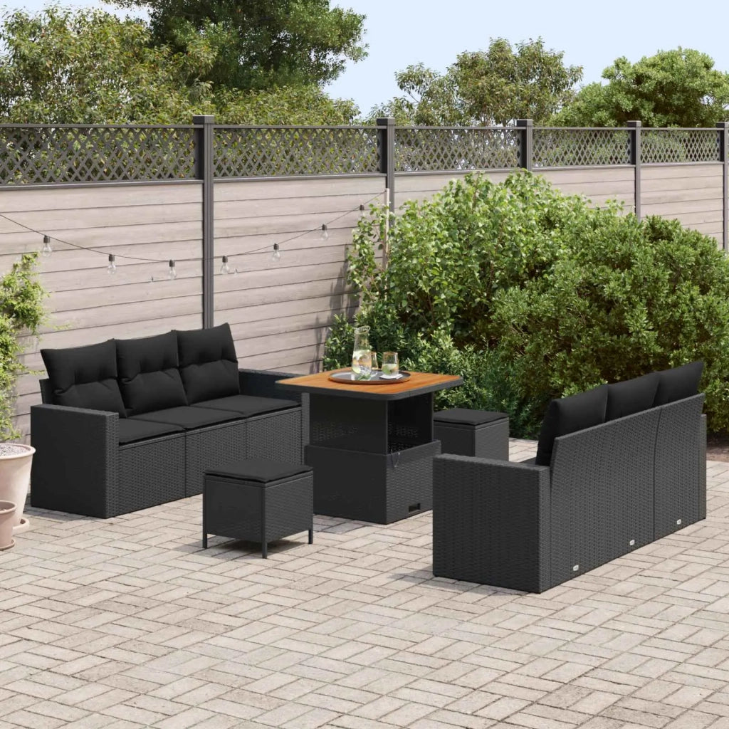 Set Divano da Giardino 9 pcs Nero polyrattan 3361564