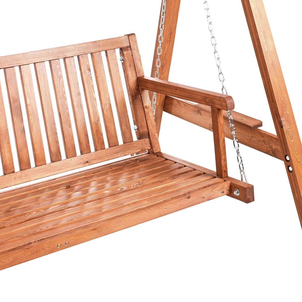 Dondolo da giardino marrone in legno di larice per patio in stile rustico indipendente