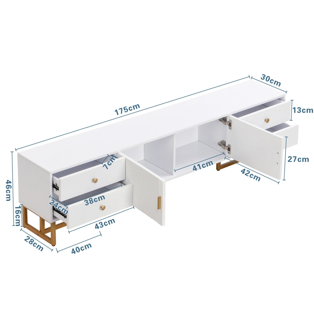 Mobile TV moderno 175 cm con 4 cassetti e 2 ante bianco