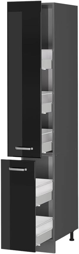 Armadio da farmacia R-Line, Nero lucido, 30 cm, per la libera combinazione all'interno di sistemi cucina modulari