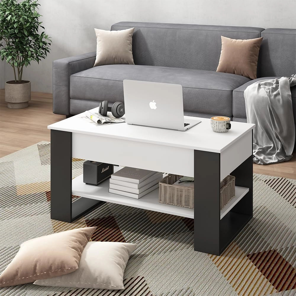 Tavolino Lifto, Bianco/antracite, 92 x 51 cm con funzione di sollevamento