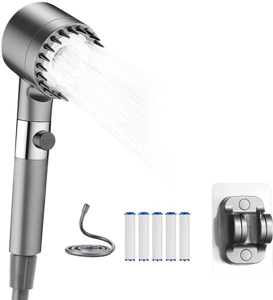 Booster douchekop massaggio con filtro di sostituzione (grigio scuro + filtro + tubo (1,5 metro))