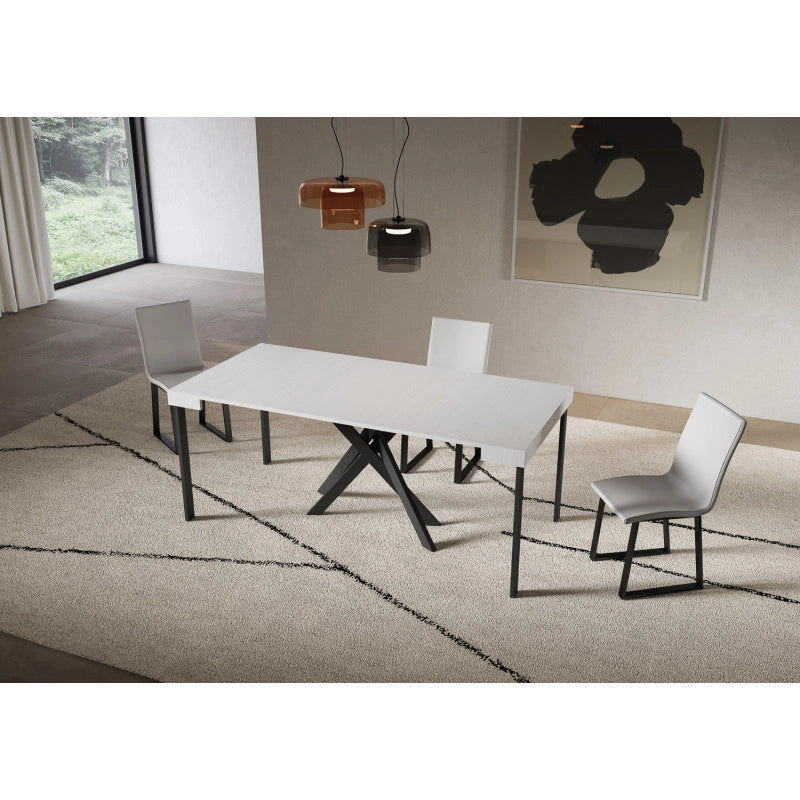 Consolle allungabile 90x40/196 cm Saki Small telaio Antracite - Bianco Frassino