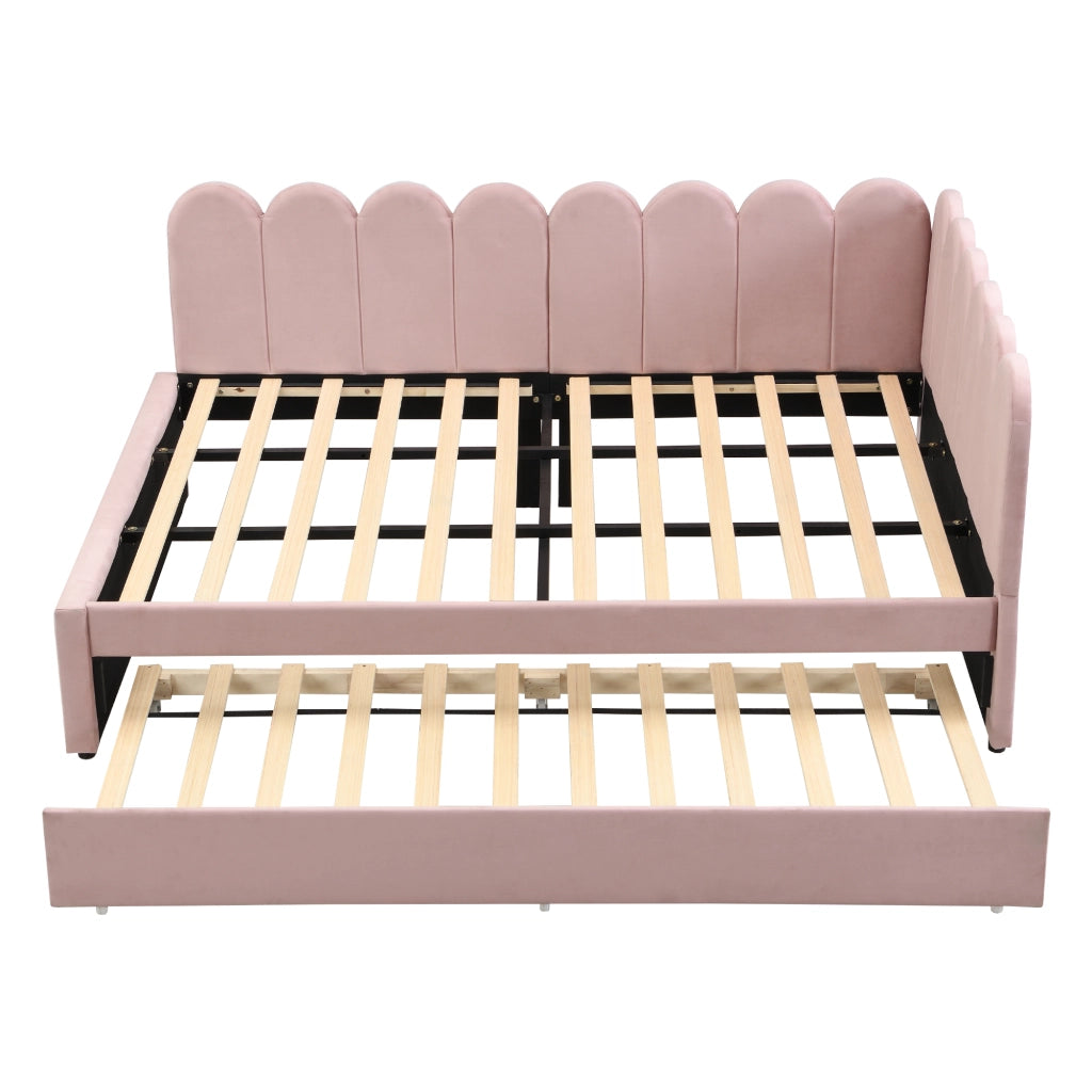 OKWISH Letto a Scomparsa 140×200 cm, Letto Matrimoniale con Letto Estraibile, Design a L e Schienale a Petali, senza Materasso, Rosa