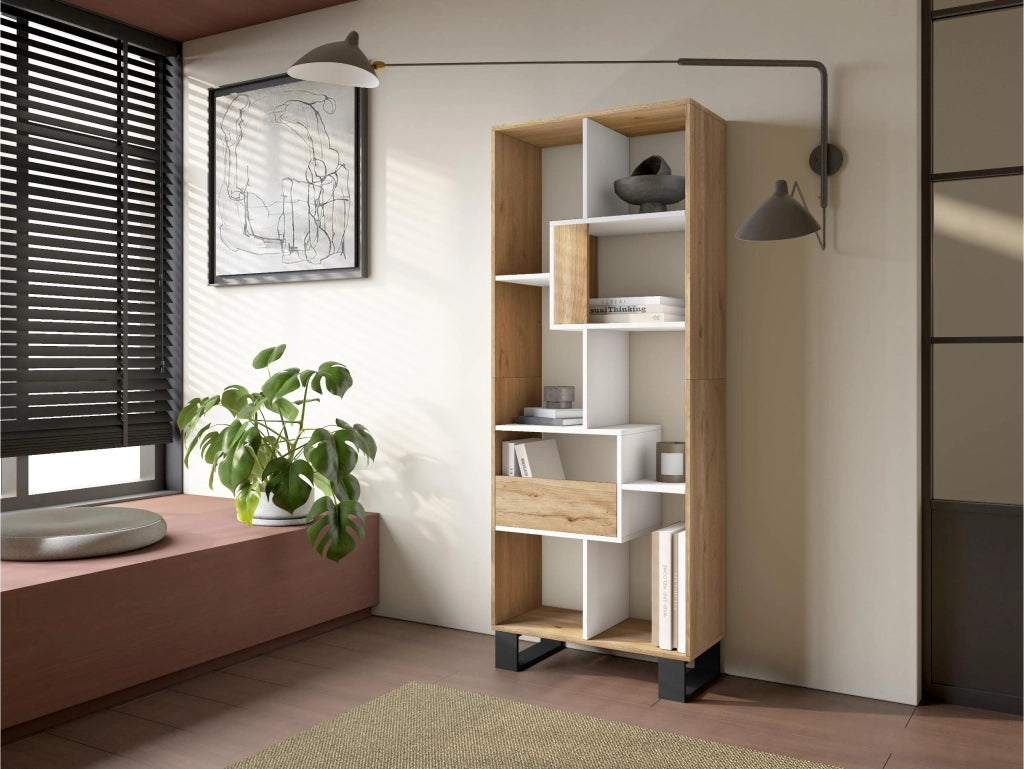 Libreria scaffale, 174x67x31, Design industriale, Rovere e bianco RF4116