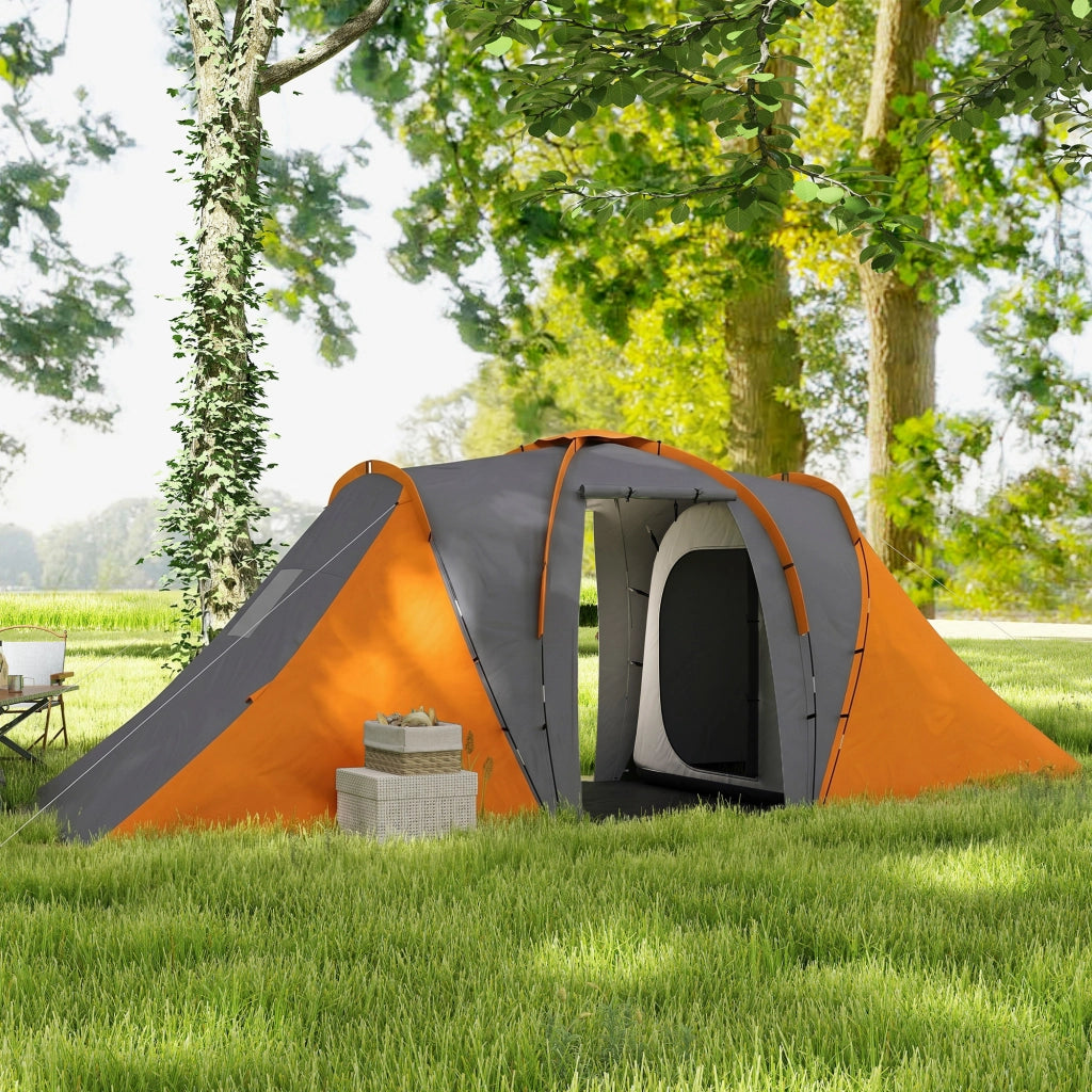 Tenda da campeggio tunnel 4-6 persone ¨C zephmum ¨C 2000mm impermeabile 2 camere grigio+arancione