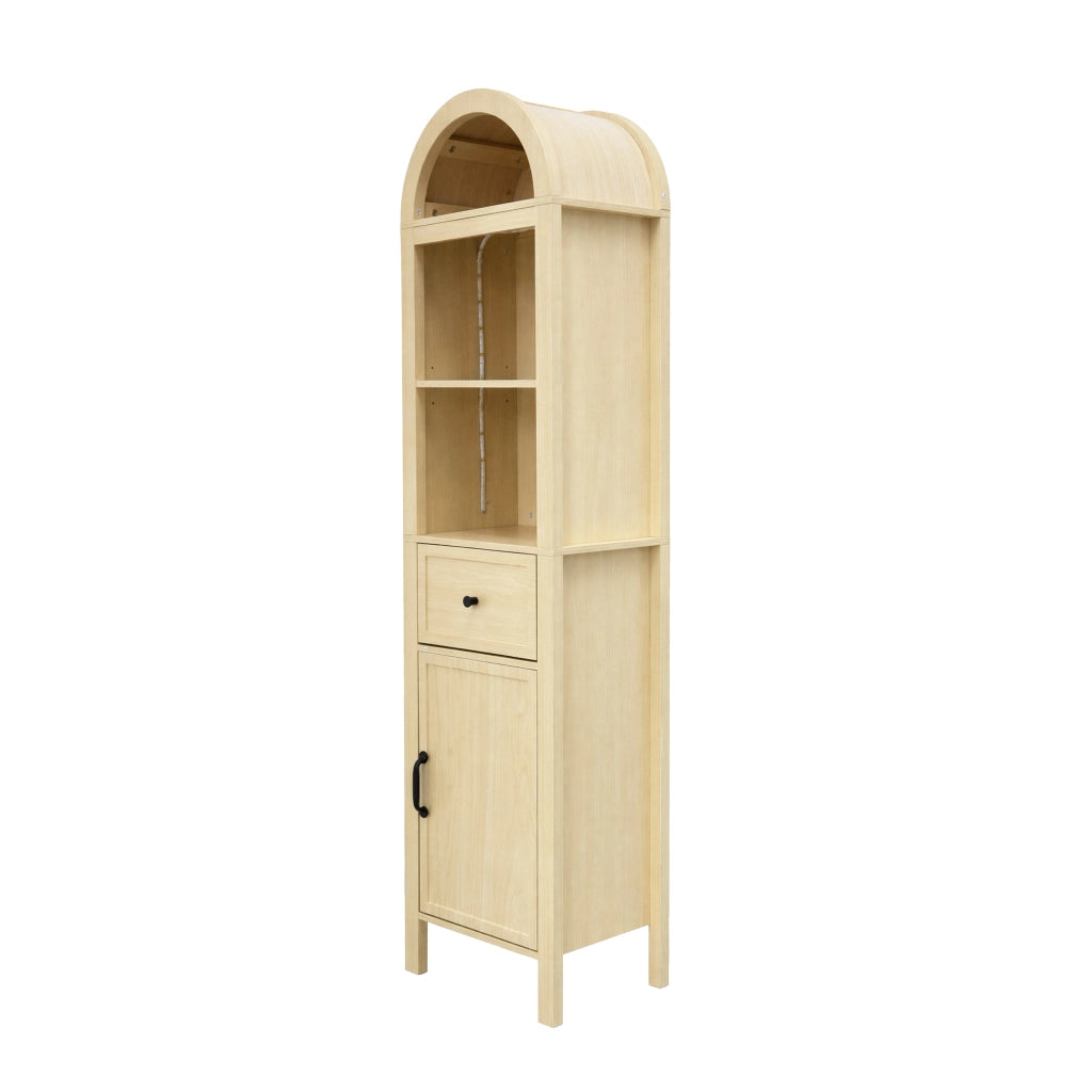 Mobile da bagno con 1 anta; cassetto e LED; per bagno; in MDF; 40x30x163 cm; naturale