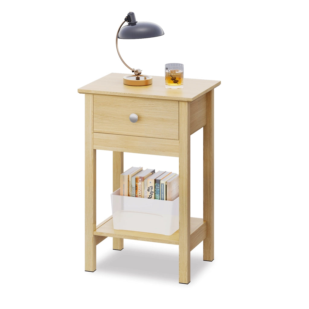 Tavolino da notte in legno con cassetto e ripiano ¨C Zephmum ¨C Rovere