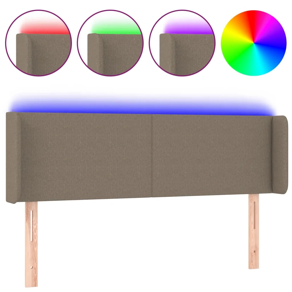 Testiera a LED Tortora 147x16x78/88 cm in Tessuto