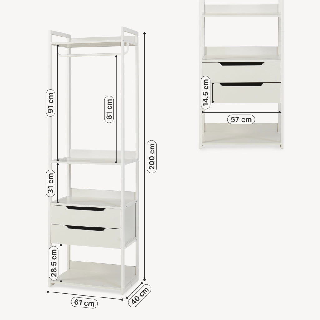 Stand Appendiabiti Jässaatka in Acciaio con 2 Cassetti e 4 Ripiani 200 x 61 x 40 cm - Grigio [en.casa]