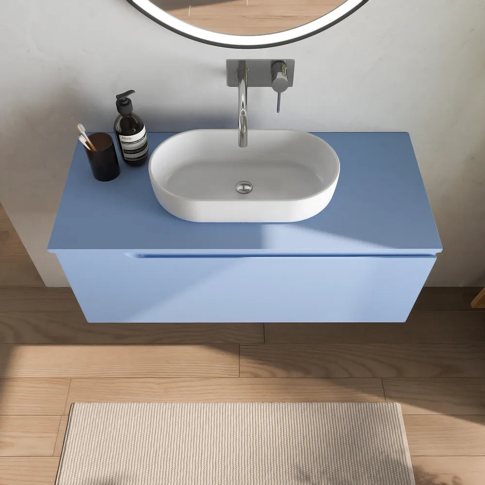 Mobile bagno sospeso 100 cm un cassetto carta da zucchero con top | Ardenne