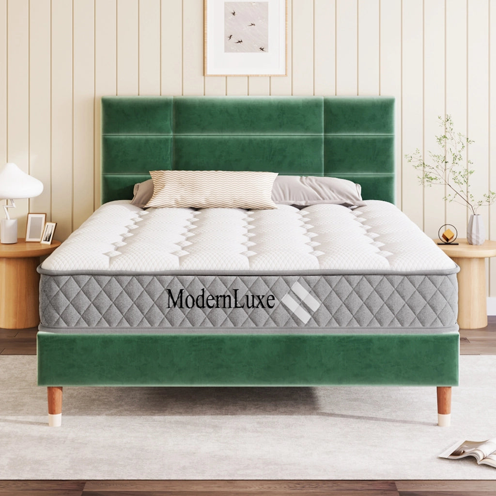 Letto matrimoniale – 140x200 cm – testiera imbottita rete – velluto verde scuro
